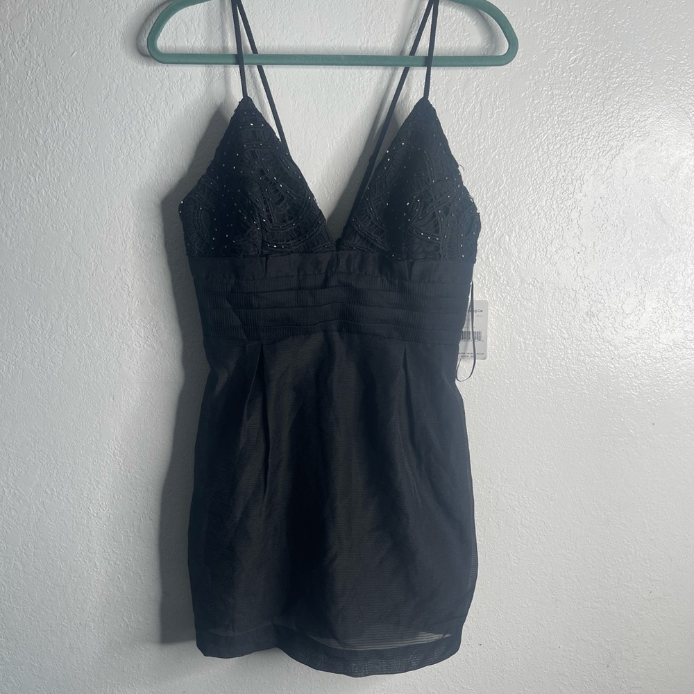 Free People Black Beaded Lace Bust Mini Dress